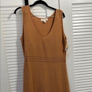 Treasure Bond Tan Ribbed Knit Midi Dress